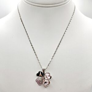 Shamrock Necklace Earrings Set Pink Crystal Lucky 4 Leaf Clover New